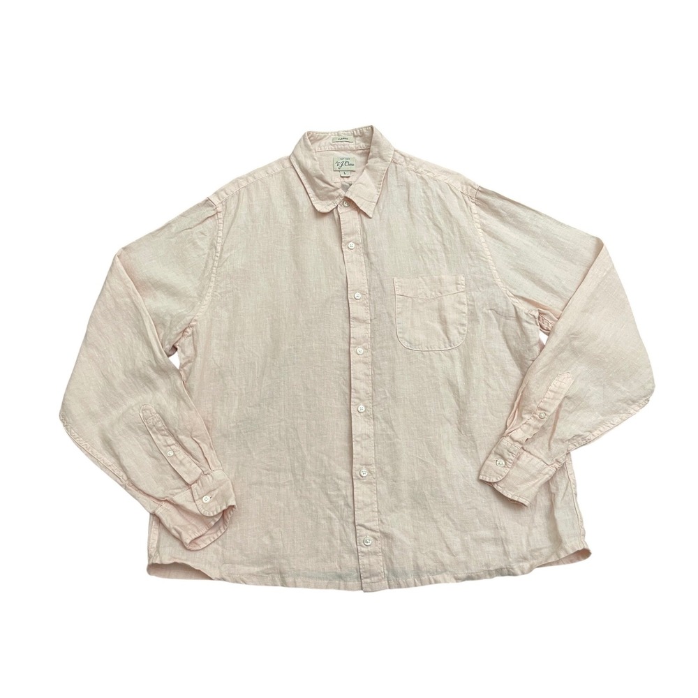 J.Crew 100% Linen Long Sleeve Button Up Shirt Large Pink Classic Fit Pocket